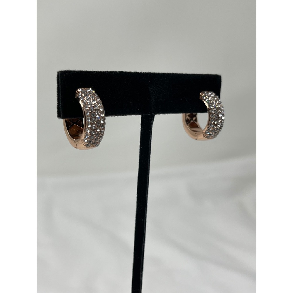 Joan Boyce Hoop Earrings Womens OS Rose Gold Excellent Pave Crystal Huggie - Picture 3 of 8